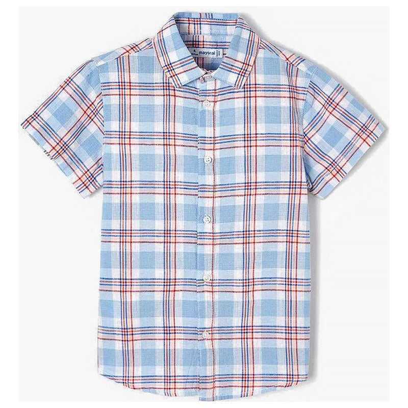 Camisa De Lino Para Niño Mod.3115 Marca Mayoral® Azul Claro Geométrico 6 Años