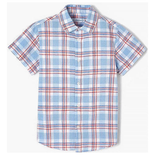 Camisa De Lino Para Niño Mod.3115 Marca Mayoral® Azul Claro Geométrico 6 Años