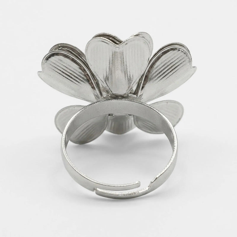 Anillo Margarita Texturizada Plateado Ajustable Para Mujer Plateado Unitalla