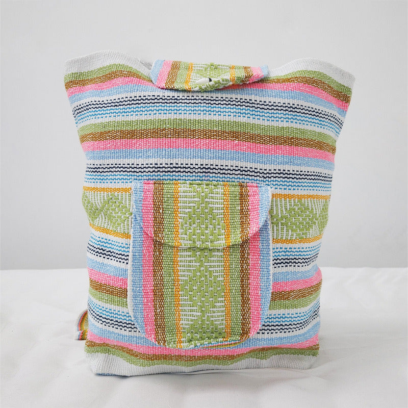 Mochila Artesanal Tejida Tipo Morral Con Bolsillo Frontal 10kg