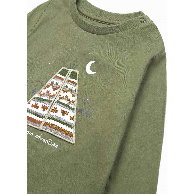 Playera Para Bebe Mod.2007 Marca Mayoral® Verde Musgo Animales Del Bosque 12 Meses Estampa Localizada