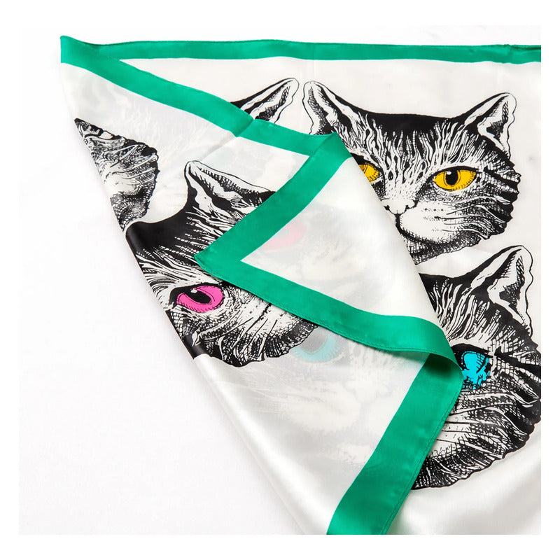 Mascada Ejecutiva De Satín Cuadrada Fina Para Mujer Multicolor Gatos Unitalla