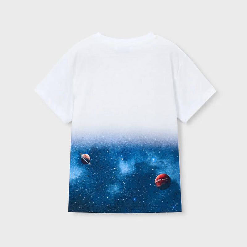 Playera Casual De Niño Mod.3071 Marca Mayoral® Blanco Naves 7 Años Lisa