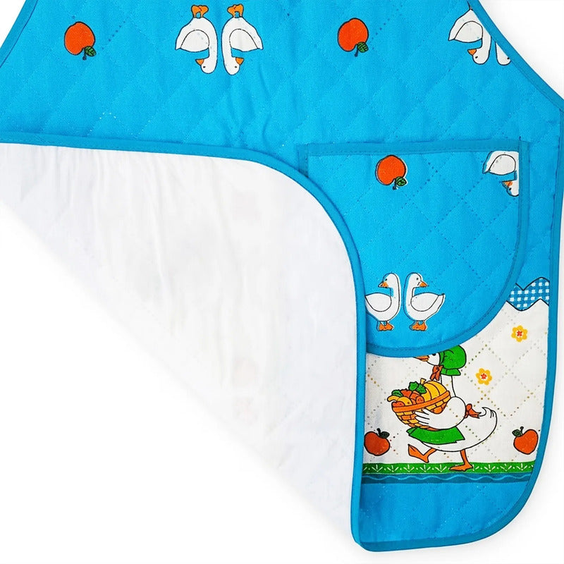 Mandil Delantal Ajustable Multiusos Repelente 65x50cm Celeste Patos