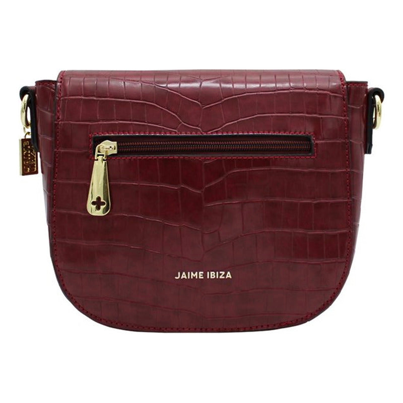 Bolso Crossbody Para Mujer Mod. Ji2226 Marca Jaime Ibiza® Bordó Craquelado Dorado
