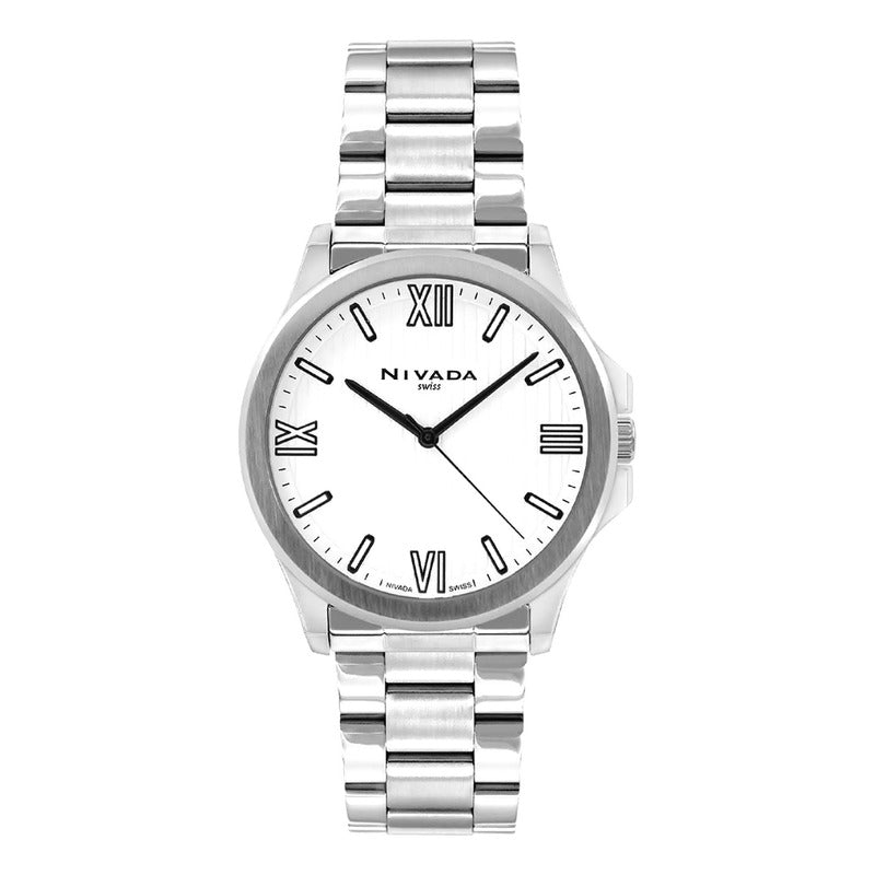 Reloj Para Caballero Mod. Np22421macpr Marca Nivada® Plateado Blanco