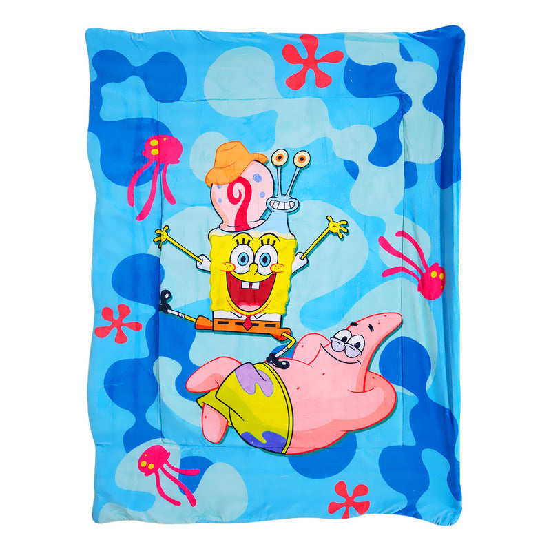 Cobertor Borrega Matrimonial 1.80x2.2m Infantil Providencia® Color Multicolor Diseño De La Tela Bob Esponja Azul 2 Kg