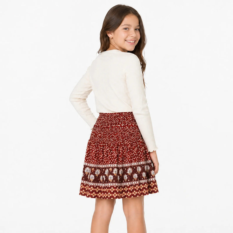 Falda Casual Ligera Par Aniña Mod.7932 Marca Mayoral® Granate Floreado 14 Años