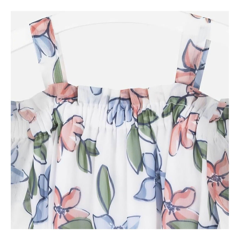 Vestido Holgado Gasa Con Cinto Estampado Flores Mayoral 6974