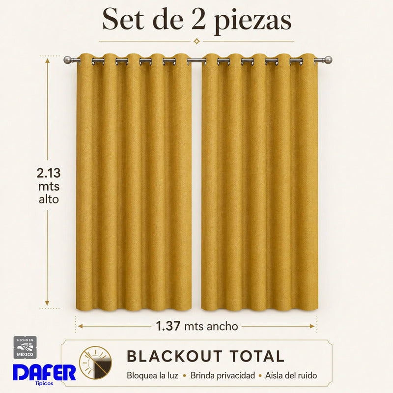 Set De Cortinas Blackout  Impermeables 1.37 X 2.13mts Luna® Mostaza