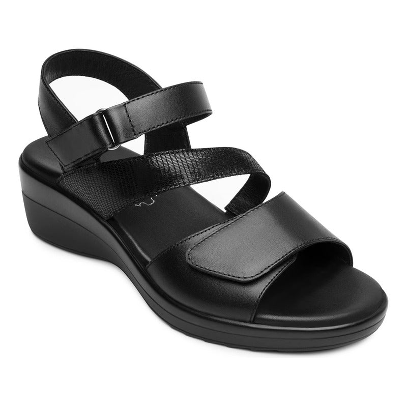 Sandalia Cuña Baja Para Dama Mod.116023 Marca Flexi® Negro Liso 23 Mx