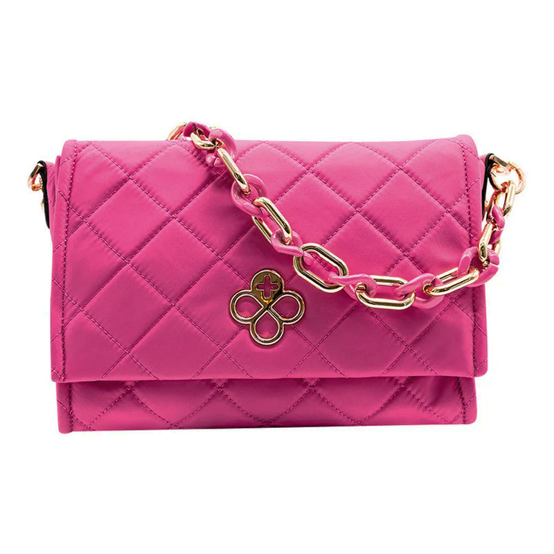 Bolso Flap Para Mujer Mod.ji 2489 Marca Jaime Ibiza® Rosa Chicle Cuadriculado Oro Multicolor