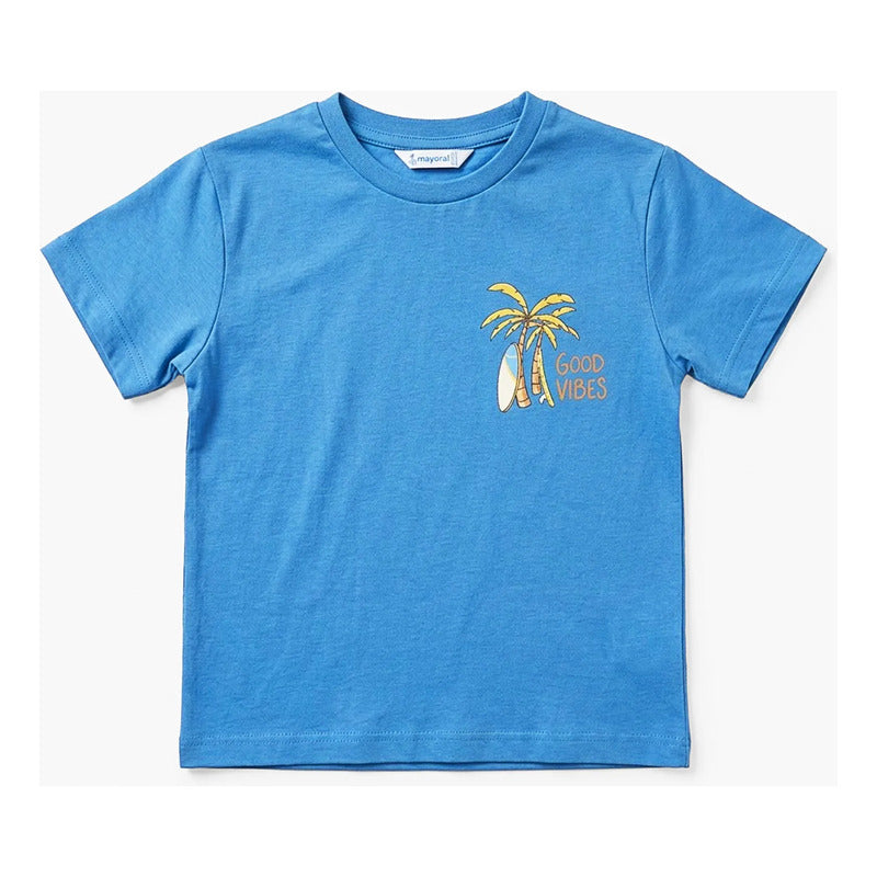 Playera Casual Para Niño Mod.3063 Marca Mayoral® Azul Palmera 4 Años Lisa