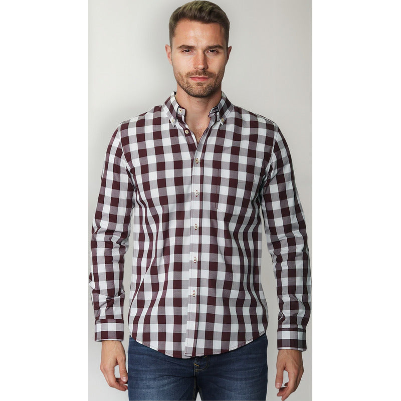 Camisa Cuadros Para Hombre Manga Larga Mod. B45205 Bobois®