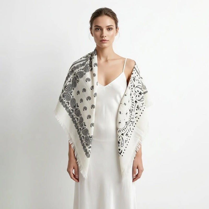 Chalina Chal Elegante Suave Para Mujer 130x130cm Blanco Blanco Figuras Unitalla