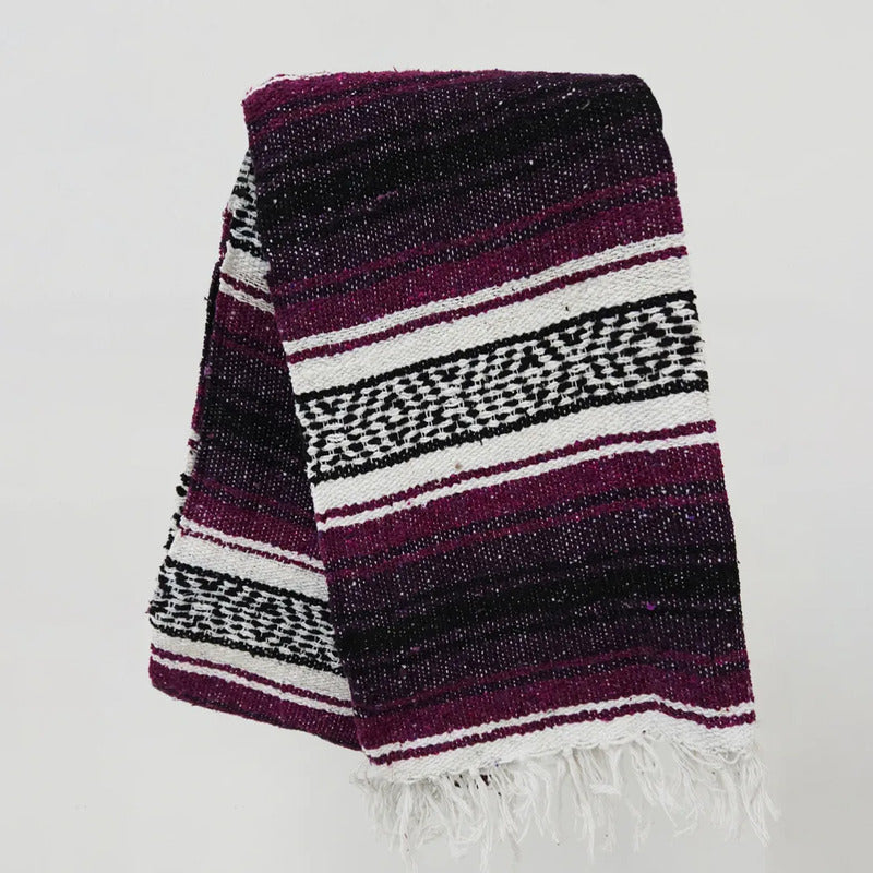 Falsa Artesanal 1.90m X 1.20m Cobija Multiusos Mexicana Geométrico 1 Kg Violeta Oscuro