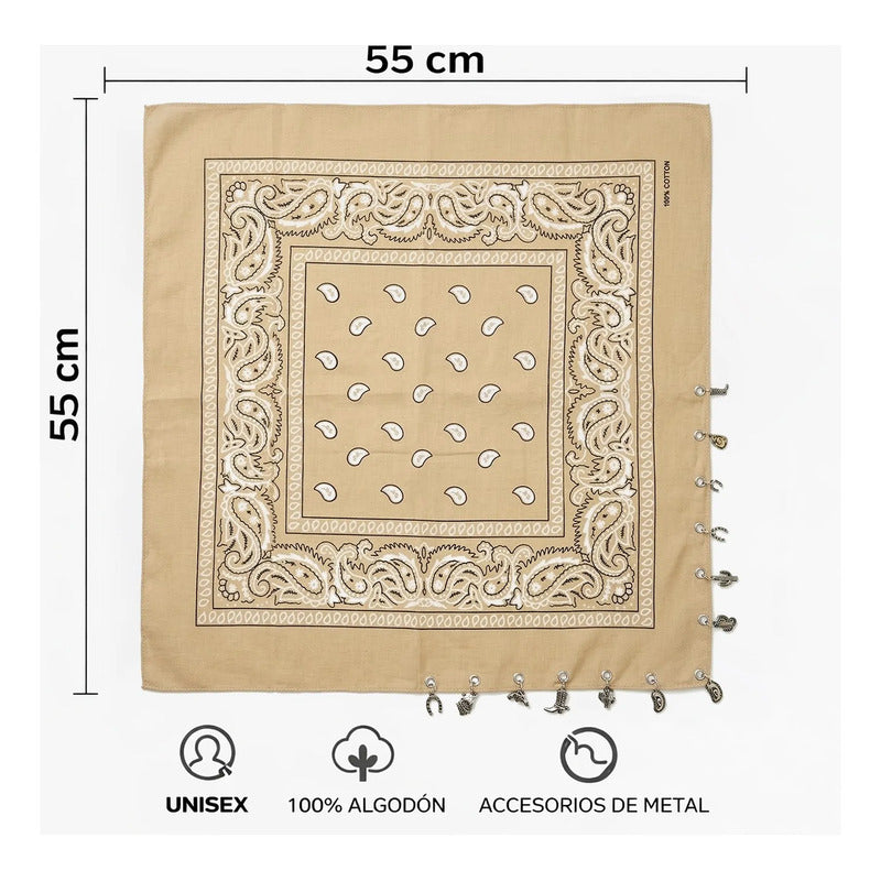 Paliacate Tradicional Multiusos Accesorio Unisex 55x55cm Beige Geométrico Unitalla