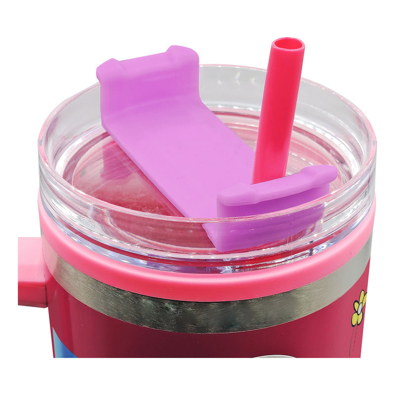 Termo Doble Pared Con Asa Y Popote 1.2 L Diseños Animados