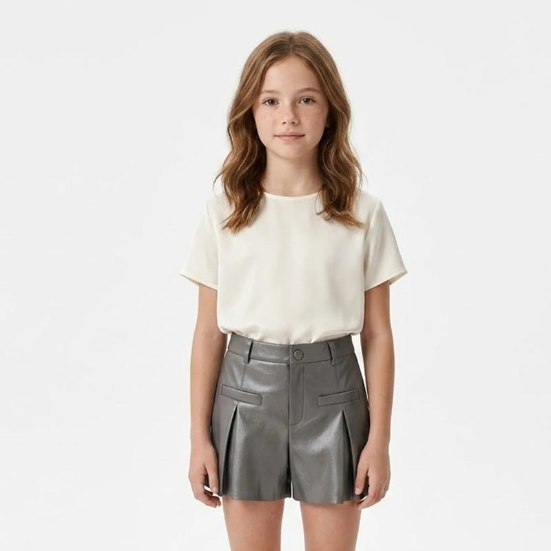 Short De Vinipiel Para Niña Mod.7213 Marca Mayoral® Plomo Lisa 16 Años