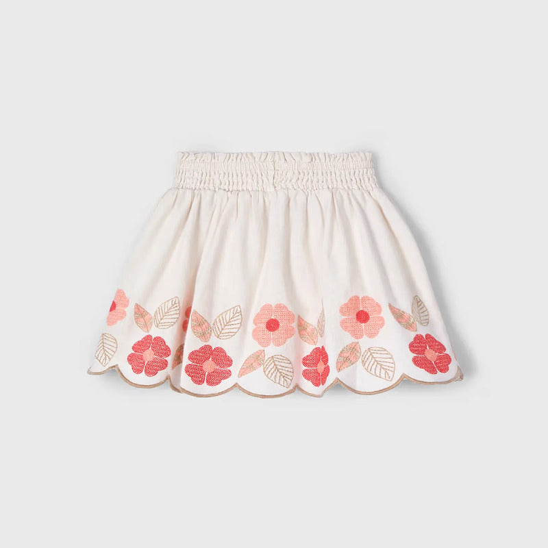 Falda Casual Bordada Para Niña Mod.3903 Marca Mayoral® Beige Floreado 2 Años
