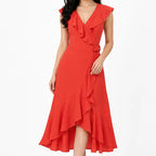 Vestido Envolvente Largo Tipo Cruzado Mod. Nikki Sterling® Rojo Lisa Eg