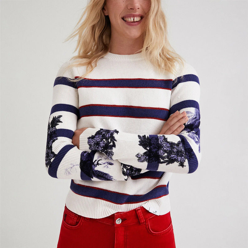 Suéter Casual Para Mujer 22swjf45/1000 Marca Desigual® Blanco Rayas Xs