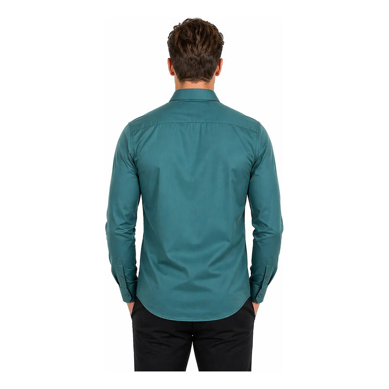 Camisa Slim Fit Para Hombre Mod. B61301 Marca Bobois® Verde Agua Liso M