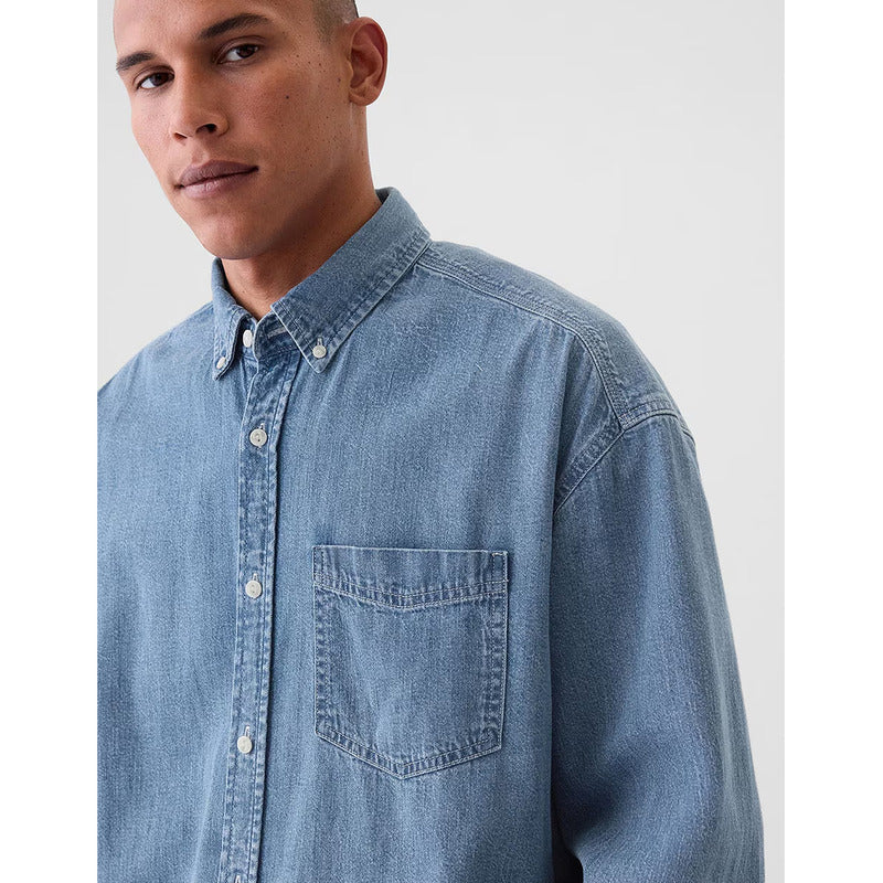 Camisa Casual De Mezclilla Para Hombre Marca Oggi®