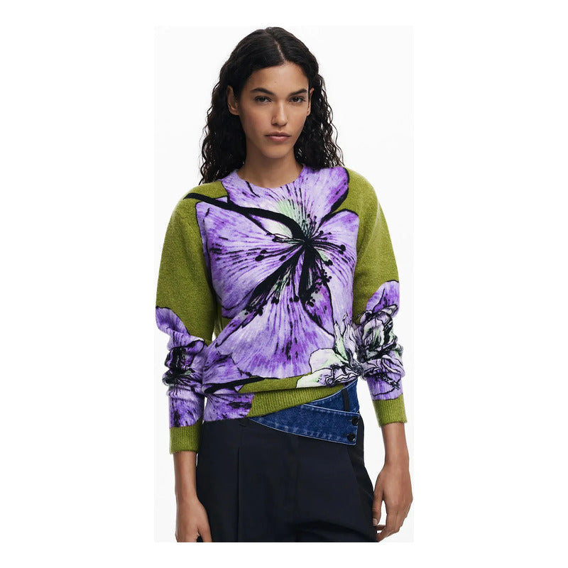 Suéter Suave Para Mujer 25wwjf42/3113 Marca Desigual® Multicolor Floral S
