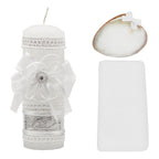 Set Para Bautizo Vela+concha+toalla+caja De Madera