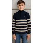 Suéter Pique Para Niño Mod.7391 Marca Mayoral® Azul Oscuro Rayas 12 Años