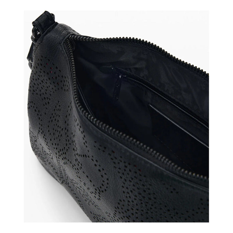 Bolso Mediano Diseño Floral 26saxpam/2000 Marca Desigual® Negro Floreado Níquel