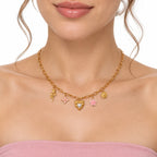 Collar Dorado Para Mujer Con Dijes Románticos Bisutería Fina Dorado