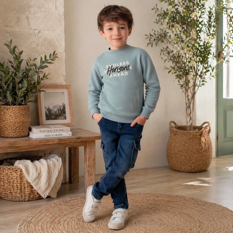 Sudadera Casual Con Bordado Para Niño M.4408 Marca Mayoral® 7 Años Glaciar Lisa