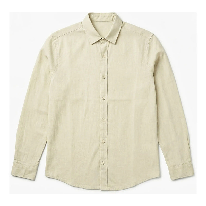 Camisa Lino Regular Fit Para Hombre Mod. Le2601 Roosevelt® Beige Lisa M