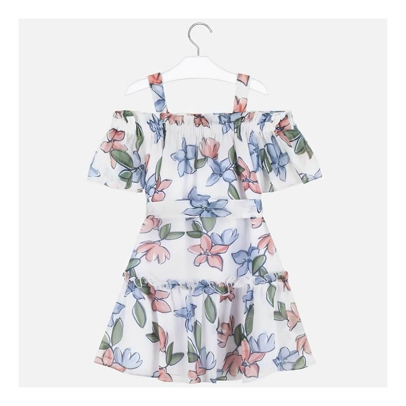 Vestido Holgado Gasa Con Cinto Estampado Flores Mayoral 6974
