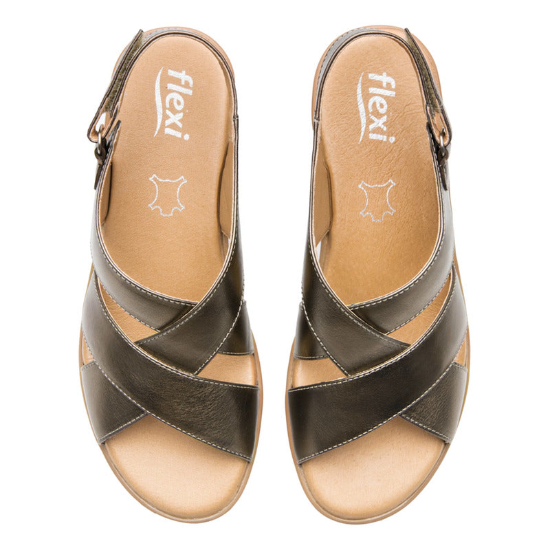 Sandalia Casual Con Tacón Para Dama Mod.123716 Marca Flexi® Dorado Claro Liso 25 Mx