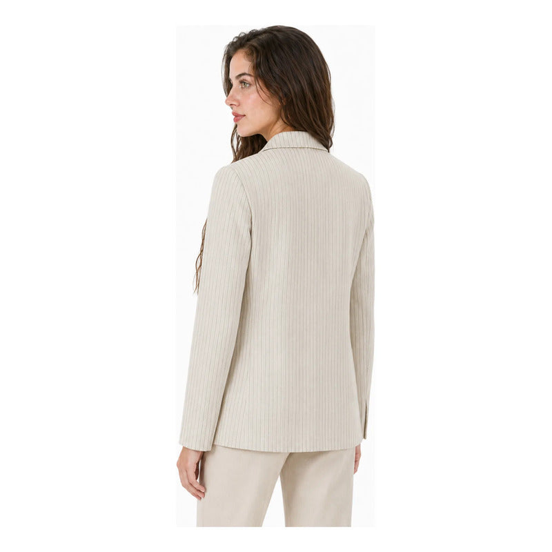 Blazer Saco Formal Para Mujer Mod. Cg00293 Marca Ferriano® Arena Rayas G