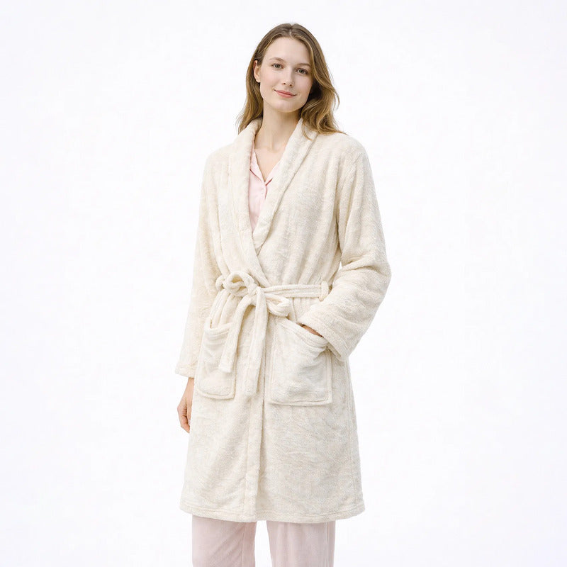 Bata De Descanso Suave 103x66cm Manga Larga Unisex Beige Lisa Unica