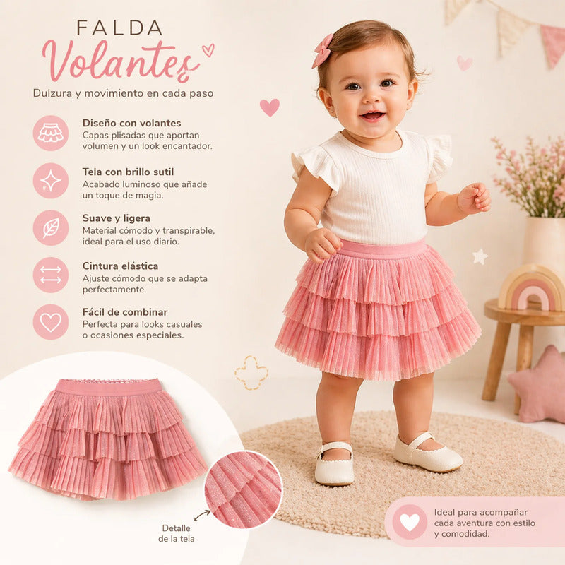 Falda Tul Plisado Para Bebé Mod.1901 Marca Mayoral® Rosa Brillos 6 Meses
