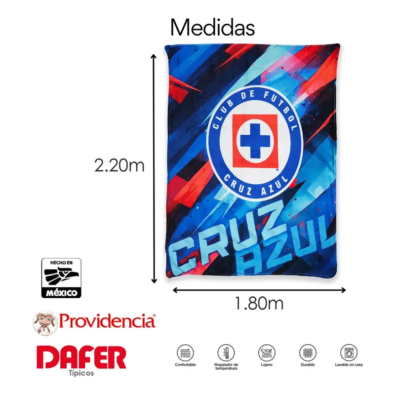 Frazada Ligera Super Suave Matrimonial Futbol Providencia® Equipo 500 G Maquina Azul