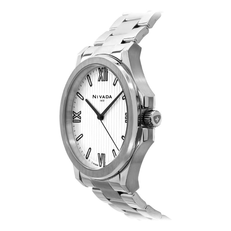 Reloj Para Caballero Mod. Np22421macpr Marca Nivada® Plateado Blanco