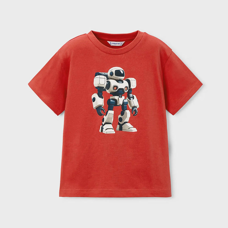 Playera Casual Para Niño Mod.3066 Marca Mayoral® Tomate Robot 7 Años Lisa