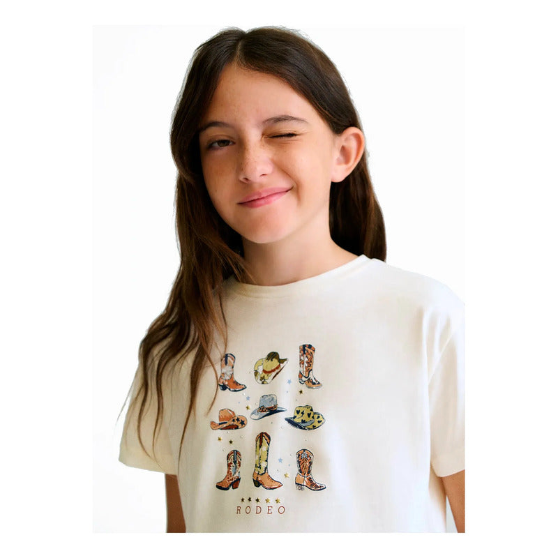 Playera Juvenil Mujer Estampada Mod.6005 Marca Mayoral® Beige Rodeo 16 Lisa
