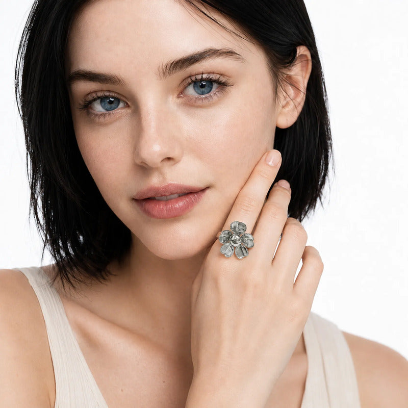 Anillo Margarita Texturizada Plateado Ajustable Para Mujer Plateado Unitalla