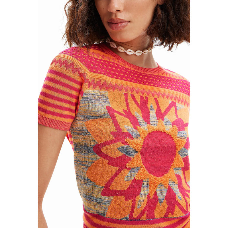 Blusa Casual Para Mujer Con Diseño Artístico Marca Desigual® Multicolor 24swtk74