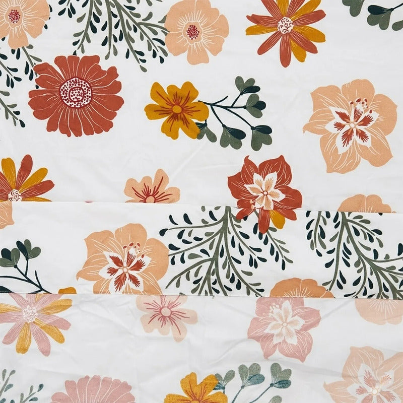 Juego De Sabanas Matrimonial 6pz Tacto Algodón Ultra Suave Multicolor Terracota Flores