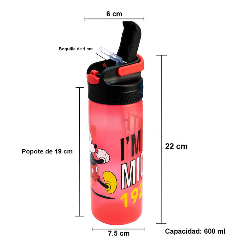 Botella De Plástico Con Funda 600ml Diseños Animados Mickey 1721-379