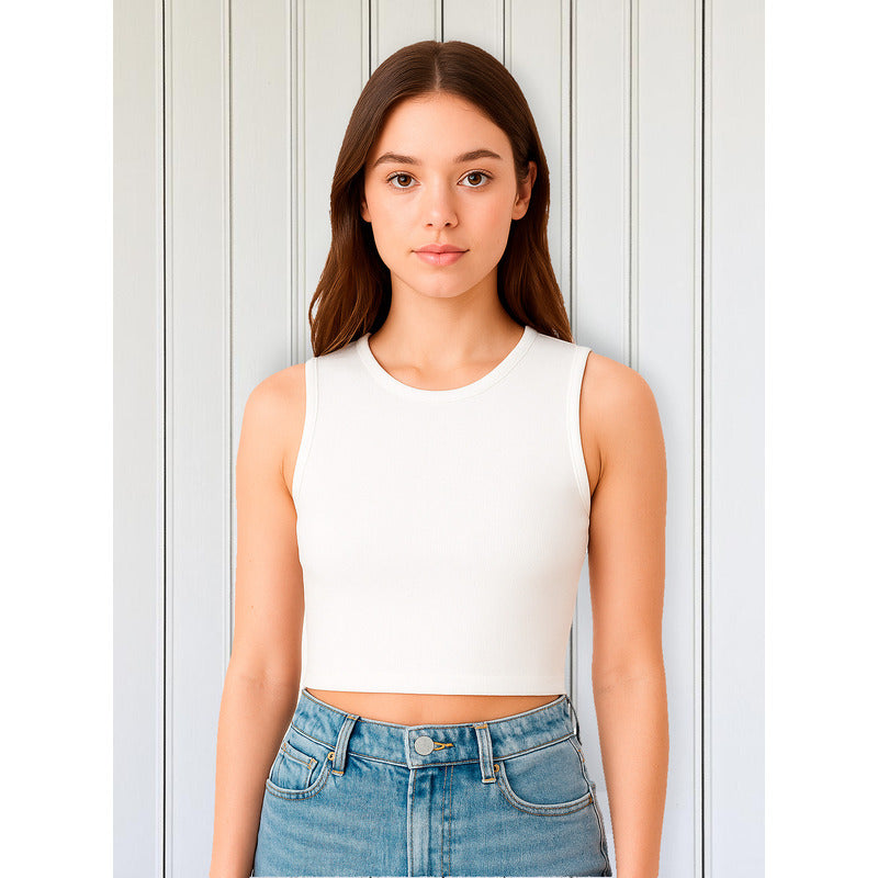 Top Canale Casual De Mujer  Mod.tw1320 The Workshop® Blanco Canalé M
