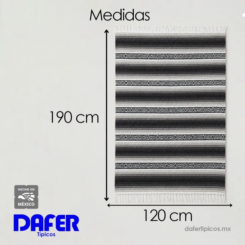 Falsa Artesanal 1.90m X 1.20m Cobija Multiusos Mexicana Geométrico 1 Kg Gris